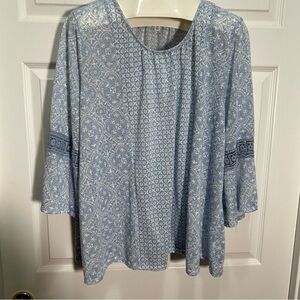 Kim Rogers Pattered Lace Detail Bell Sleeve Blouse